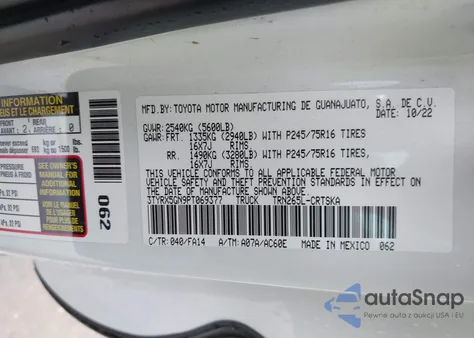 2023 Toyota Tacoma Sr from USA, damaged, VIN 3TYRX5GN9PT069377